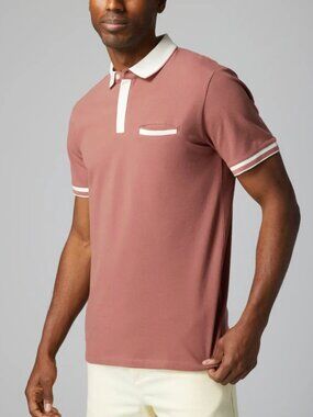 Julian & Mark Pastel Red Short Sleeve Polo with Contrast White Details